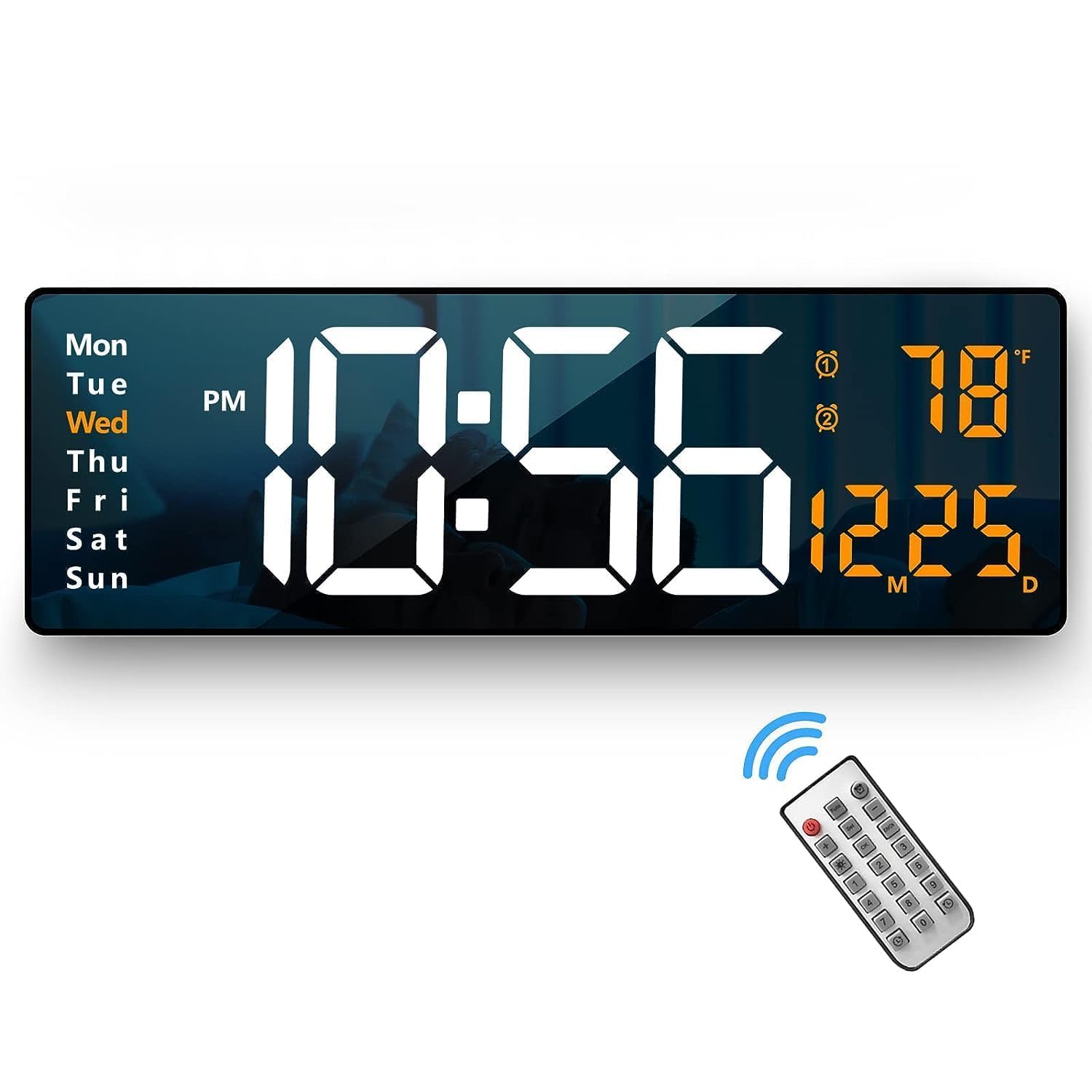 Digital Alarm Clock Wall Table Clock Large Display,16.2 Inch Large LED Digital Clock with Remote Control/Automatic Brightness Dimmer Big Clock with Date Week Temperature Font Colour May Vary