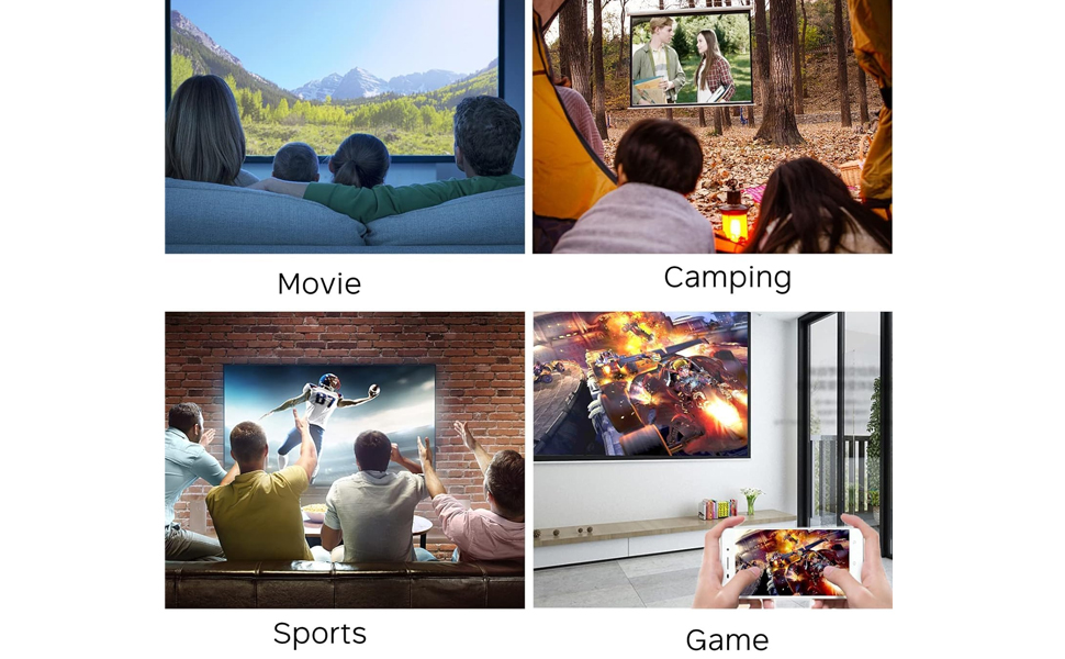 Mini Projector 4K 1080P Home Theater Outdoor Movie Video Mini Projector with USB Interfaces and Remote Control, Compatible with Smartphone/Tablet/Laptop/TV Stick/USB Drive