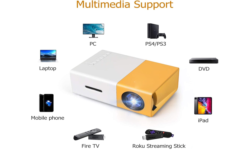 Mini Projector 4K 1080P Home Theater Outdoor Movie Video Mini Projector with USB Interfaces and Remote Control, Compatible with Smartphone/Tablet/Laptop/TV Stick/USB Drive