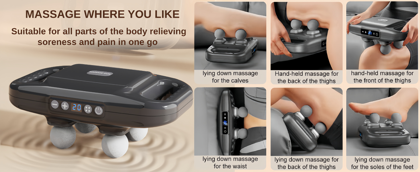 4-Head Massage Gun Deep Tissue Pro – Percussion Massager Gun 20 & 6 Massage Modes, Timing Full Body Massager for Pain Relief, Back, Legs, Neck