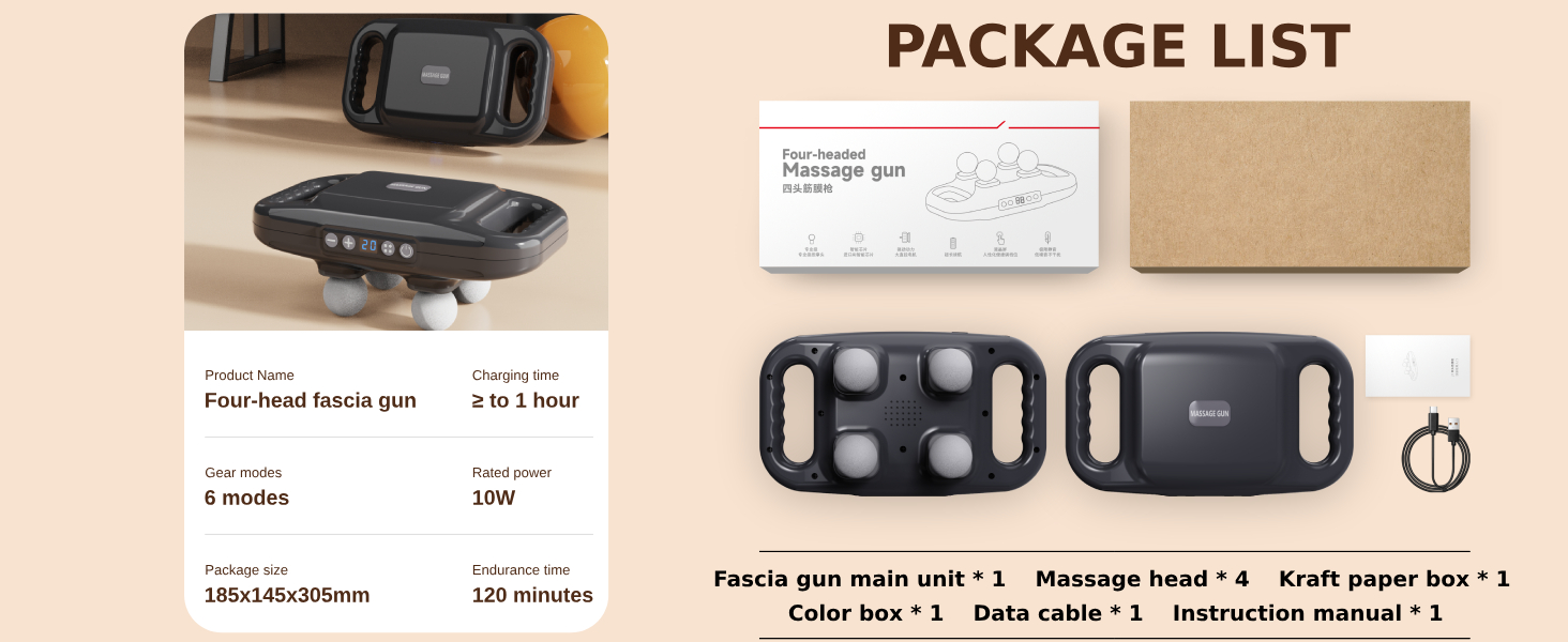 4-Head Massage Gun Deep Tissue Pro – Percussion Massager Gun 20 & 6 Massage Modes, Timing Full Body Massager for Pain Relief, Back, Legs, Neck