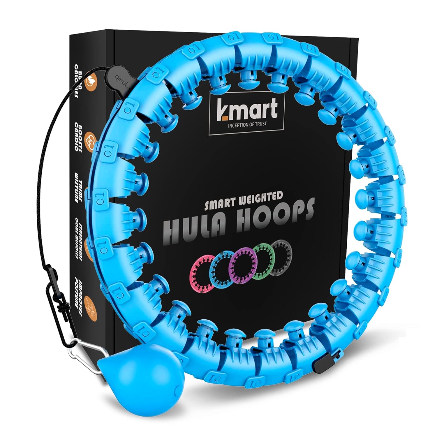 Smart Hula Ring Hoops, Weighted Hula Circle 24 Detachable Fitness Ring with 360 Degree Auto-Spinning Ball Gymnastics, Massage, Adult Fitness for Weight Loss (Blue)