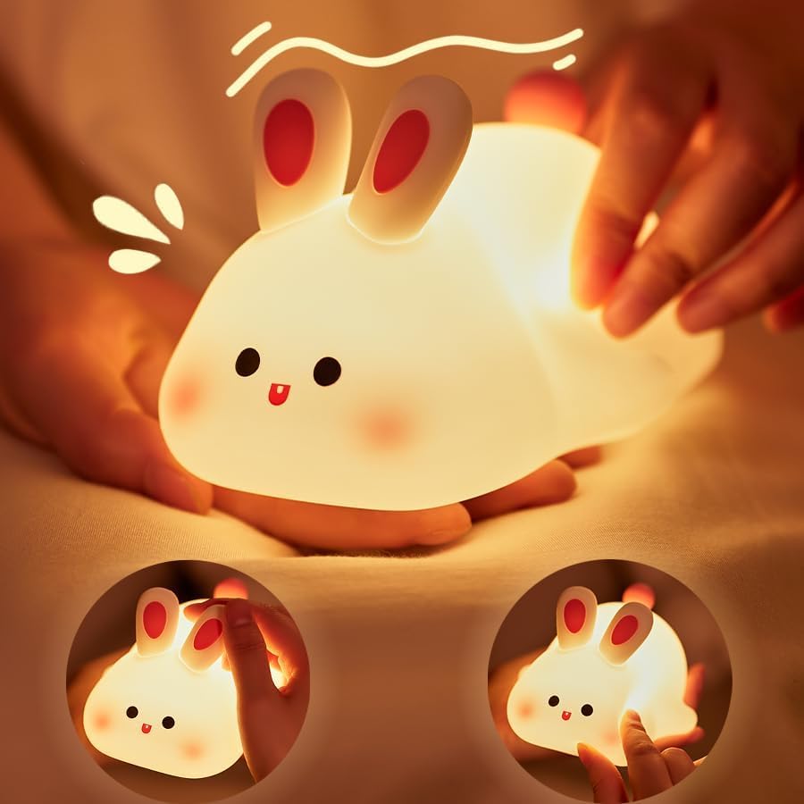 Cute Panda Night Light for Kids,Nursery Silicone Night Light,Changing Lamp,Room Decor,Bathroom, Kitchen, Gifts for Toddler Children Teenage Girls Valentine's Day (Big Face Rabbit)