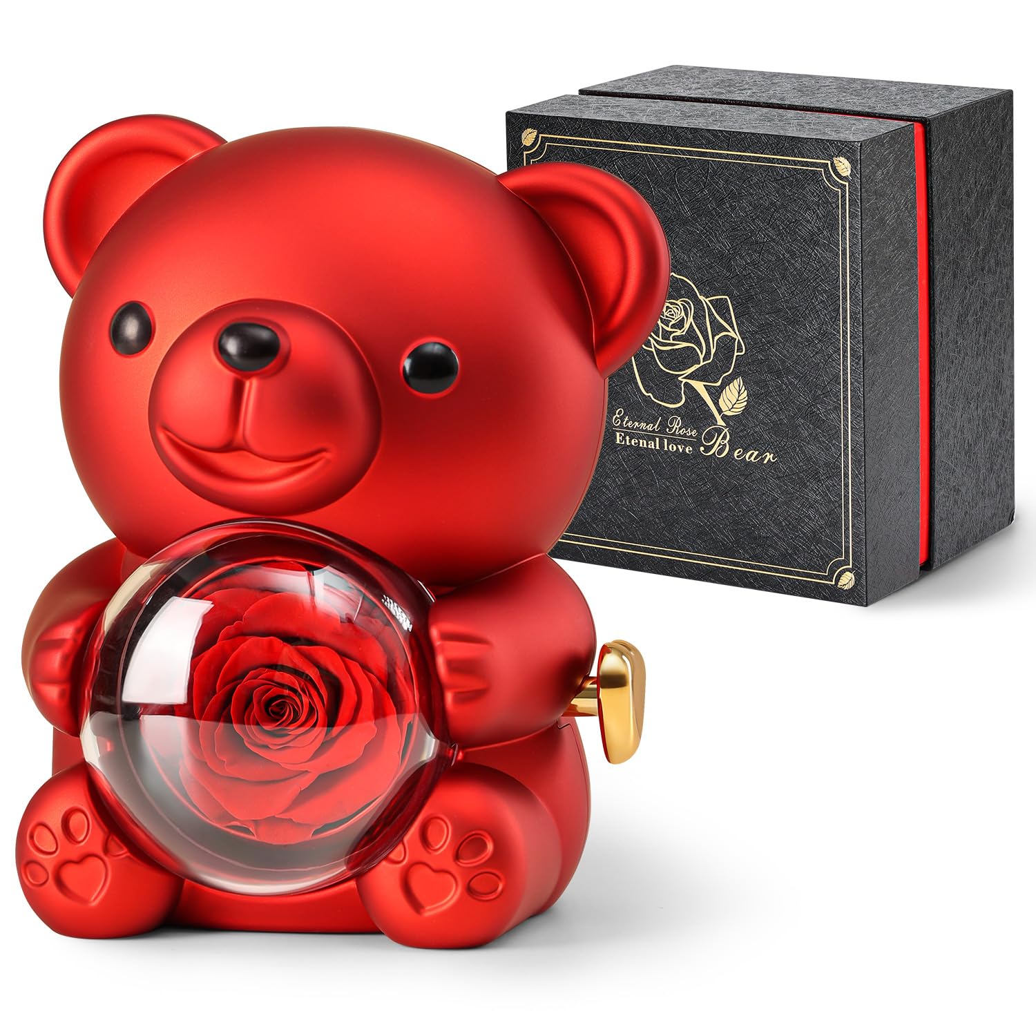 Real Rose Bear Jewelry Box, Romantic Gift for Her in Valentine's Day, Mother's Day, Weddings, Anniversaries, and Bridal Showers (Red)