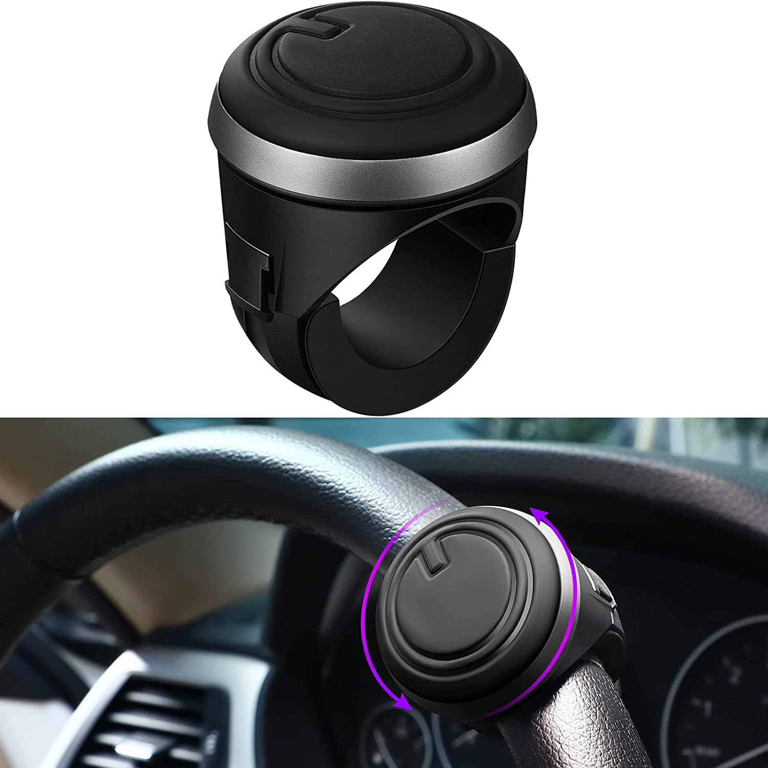 Universal Car Power Handle Spinner Steering Wheel Knob 360 Rotation Driving Steering Wheel Knob for Vehicle Driving Booster Wheel Booster Spinner Knob Metal Bearing Power Handle Ball Shaped