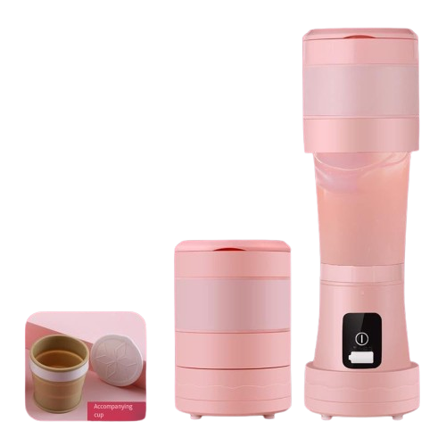 Collapsible Portable Juicer for Juice, Smoothie, Milk Shakes, Crushing Ice, Stainless Steel Blade (Pink)