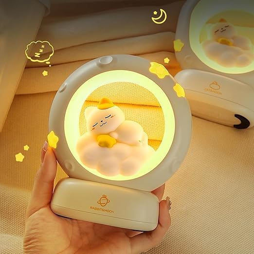 Cat Moon Night Lamp - Touch Control Night Lamp with 3 Levels Brightness Rechargeable Lamp | Reading Lighting Lamp | Home, Bedroom, Living Room & Party Décor Lamp|Cat Rabbit Reading Lights