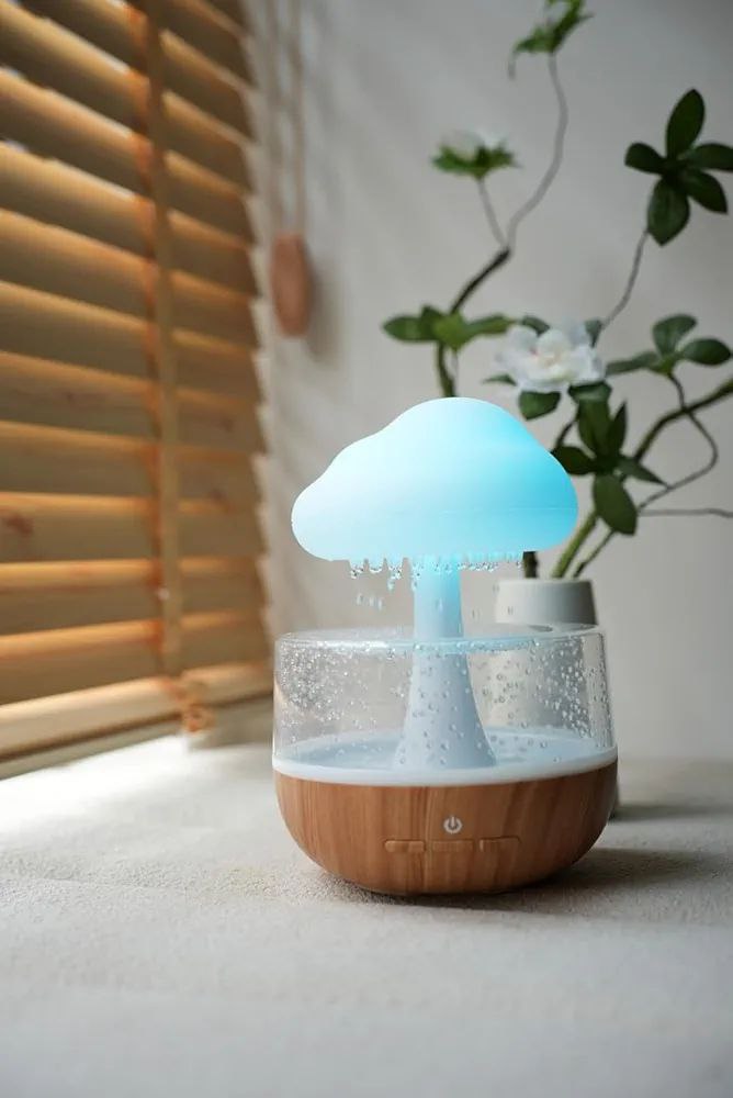 Cloud Rain Humidifier, Mushroom Waterfall Lamp 7 Colors
